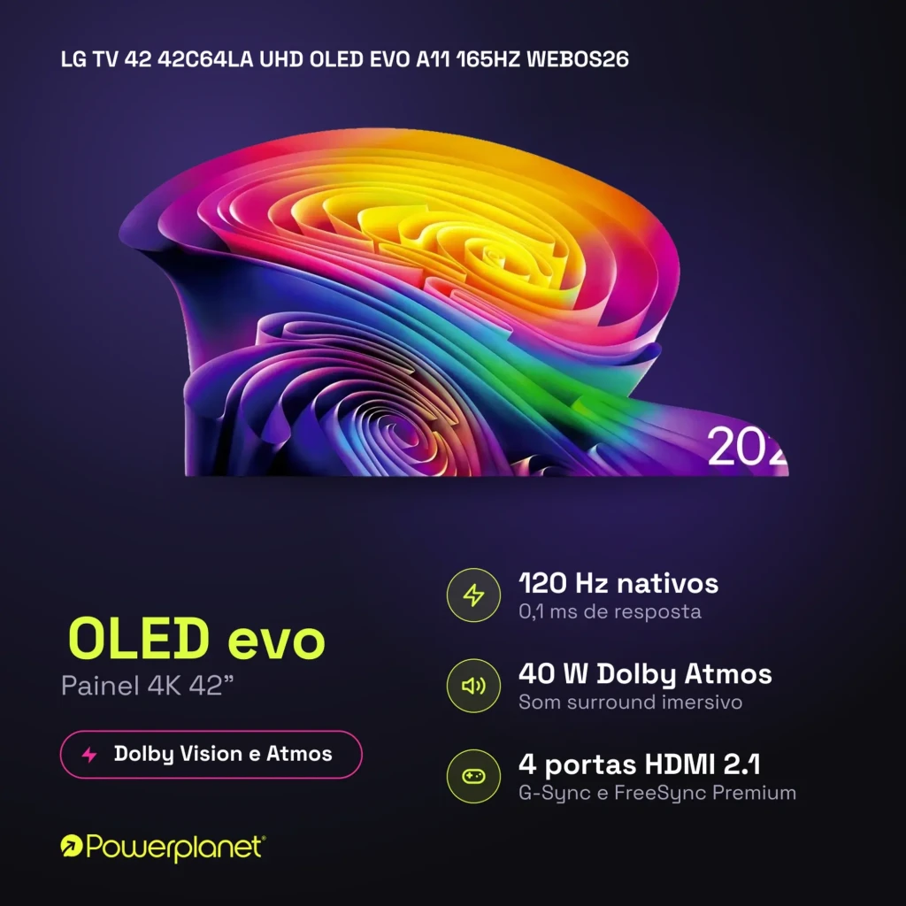 LG 42C64LA Smart TV OLED Evo 42 4K α11 AI Gen3 com tela fina sem bordas, pretos profundos, cores vibrantes e base central metálica elegante - Item8