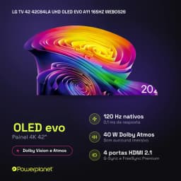 LG 42C64LA Smart TV OLED Evo 42 4K com painel vibrante, 120 Hz, resposta 0,1 ms, Dolby Vision e Atmos, 4 portas HDMI 2.1, G-Sync e FreeSync Premium