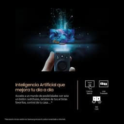 Control remoto de Samsung TQ65QN74FAT: botón de acceso a IA para buscar, traducir y controlar funciones del TV; iconos de Click to Search, Live Translate y