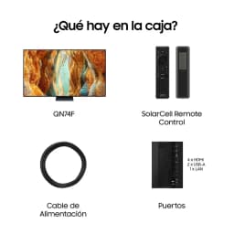 Samsung TQ65QN74FAT Smart TV Neo QLED 65 4K negro con biseles finos, mando SolarCell, cable de alimentación y panel lateral con 4 HDMI, 2 USB y LAN