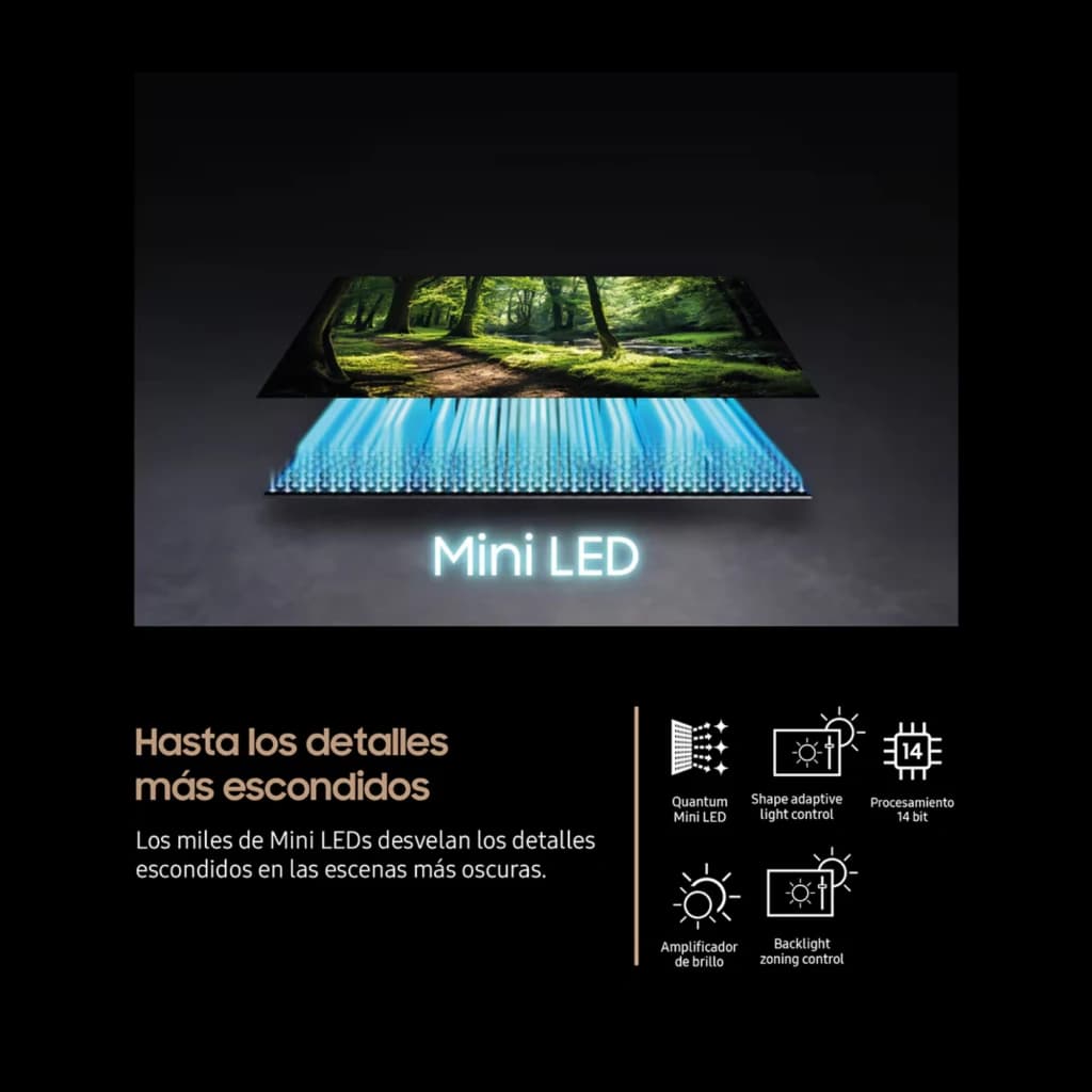 Samsung TQ65QN74FAT Smart TV Neo QLED 65 4K con Mini LED, control de luz preciso, procesado 14 bits, brillo optimizado y negros profundos en escenas oscuras