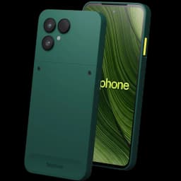 Fairphone 6 5G verde con carcasa modular, doble cámara trasera grande, pantalla 120 Hz con biseles finos y botón lateral amarillo, 256 GB y 8 GB RAM