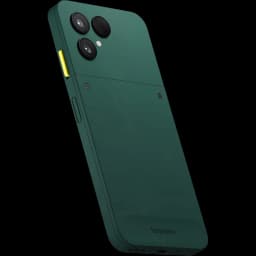 Fairphone 6 5G 256 GB Verde 8 GB 120 Hz con trasera verde mate, módulo inferior desmontable, doble cámara trasera grande y botón lateral amarillo