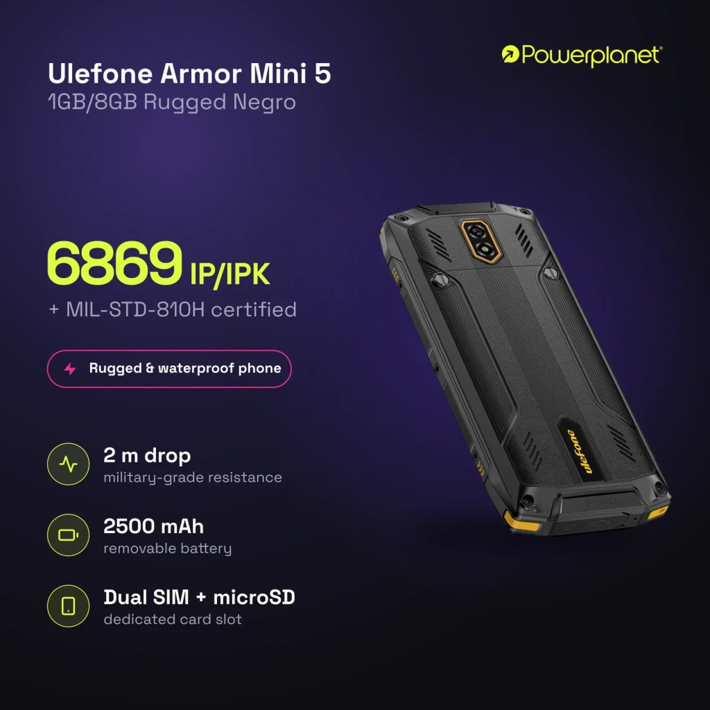 Ulefone Armor Mini 5 8GB Negro IP68 2500mAh 1GB, móvil resistente con carcasa robusta negro y amarillo, teclado físico, pantalla compacta y cámara trasera - Ítem2