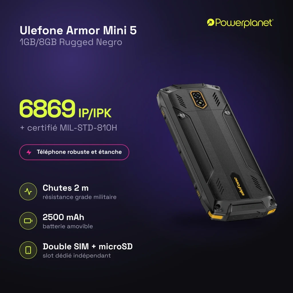 Ulefone Armor Mini 5 8GB Negro IP68 2500mAh 1GB, móvil resistente con carcasa robusta negro y amarillo, teclado físico, pantalla compacta y cámara trasera - Ítem3