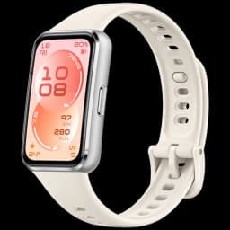 Bracelet connecté blanc avec écran AMOLED 1,62 pouce, boîtier argenté, boucle réglable, affichage activité, fréquence cardiaque et UV, étanche 5 ATM