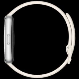 Huawei Band 11 bracelet blanc avec boîtier argenté, écran AMOLED 1,62 pouce, bouton latéral unique, profil fin et courroie ajustable 5 ATM, autonomie 14