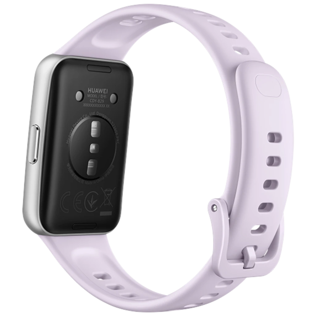 Huawei Band 11 violeta con pantalla AMOLED 1,62 pulgadas, borde metálico plateado, correa de silicona ajustable, diseño rectangular y botón lateral - Ítem5