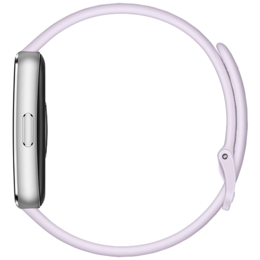 Huawei Band 11 violeta con pantalla AMOLED 1,62 pulgadas, borde metálico plateado, correa de silicona ajustable, diseño rectangular y botón lateral - Ítem4