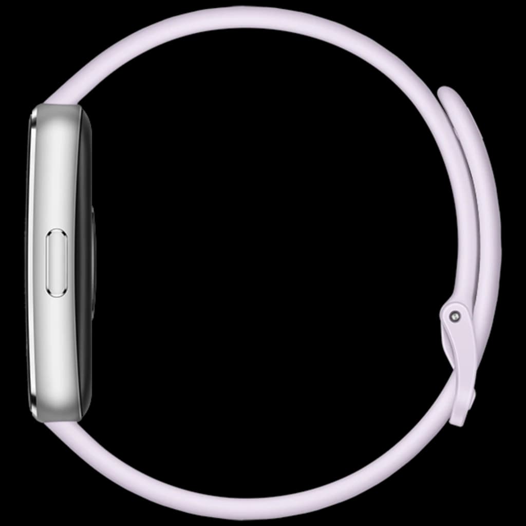 Huawei Band 11 pulsera violeta con pantalla AMOLED 1,62, caja plateada delgada, botón lateral y correa 5ATM ajustable para seguimiento deportivo y salud