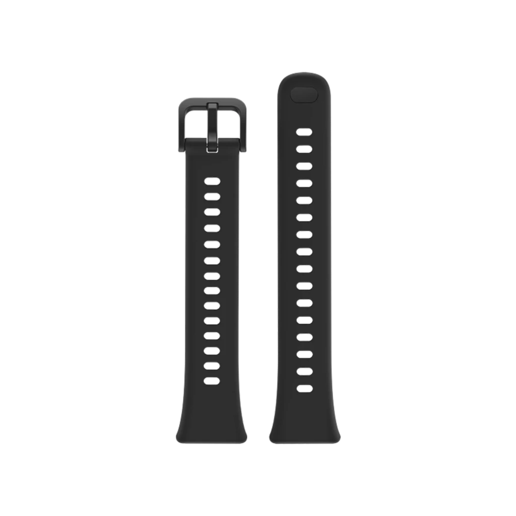 Huawei Band 11 negra con pantalla AMOLED 1,62 pulgadas, cuerpo curvo plateado, correa perforada ajustable y botón lateral; esfera clara con iconos de salud - Ítem5