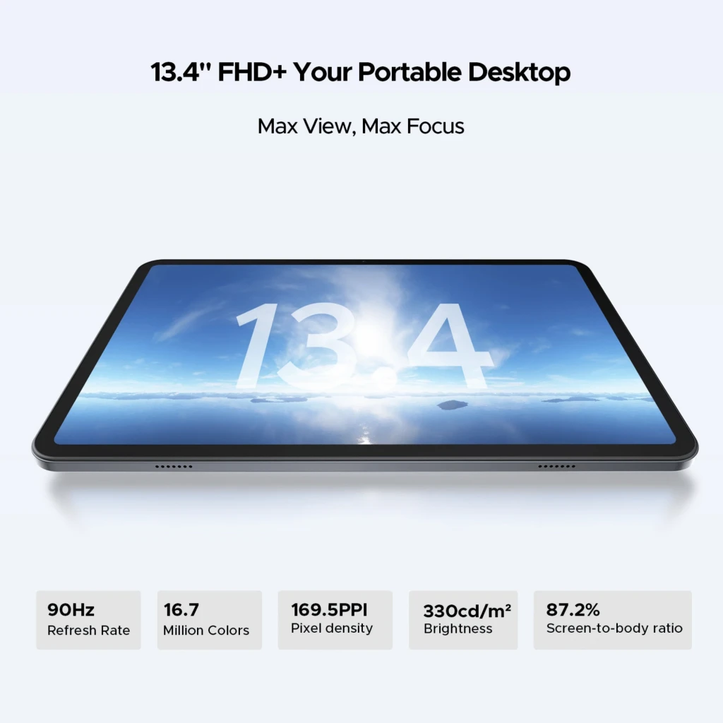 Tableta Doogee Tab G6 Max azul con pantalla 13,4 pulgadas IPS, marcos finos, doble cámara trasera vertical y frontal en bisel, diseño metálico estilizado - Ítem4