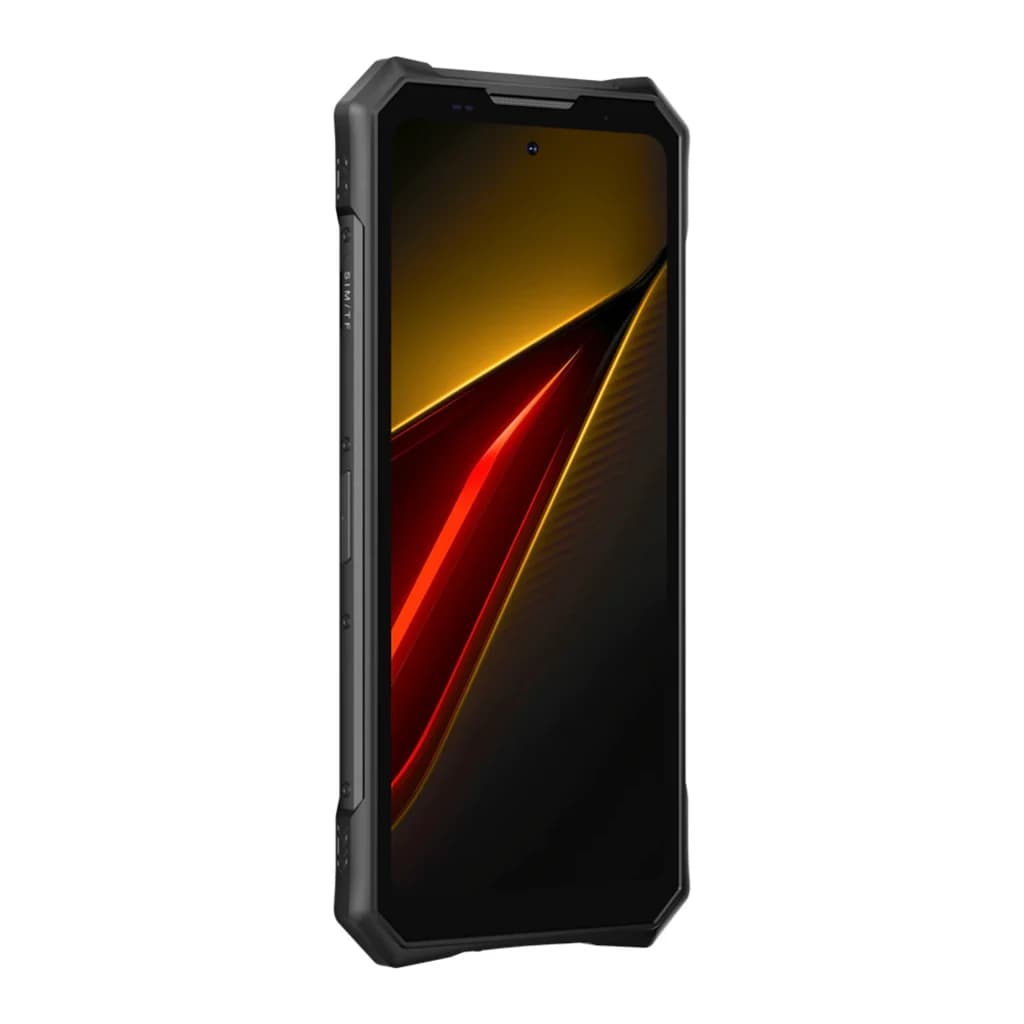 Doogee V50 5G Negro, móvil rugerizado con marco robusto y esquinas reforzadas, pantalla 6,58 pulgadas con biseles gruesos y diseño angular elegante