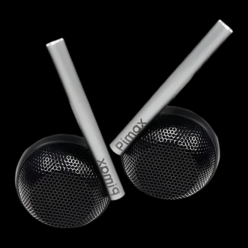 Auriculares Pimax DMAS High-Fidelity Audio Upgrade - Sem Selo com drivers circulares, grelha metálica em favo e hastes prateadas com logótipo Pimax, design moderno e