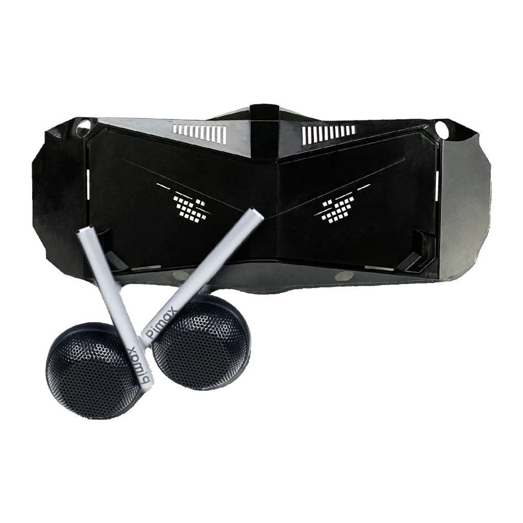Auriculares Pimax DMAS High-Fidelity Audio Upgrade con cúpulas negras enrejadas y brazos plateados Pimax, diseño ligero y moderno para audio de alta - Ítem3
