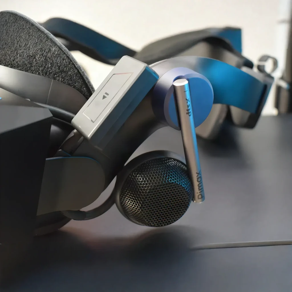 Auriculares Pimax DMAS High-Fidelity Audio Upgrade con cúpulas negras enrejadas y brazos plateados Pimax, diseño ligero y moderno para audio de alta - Ítem1