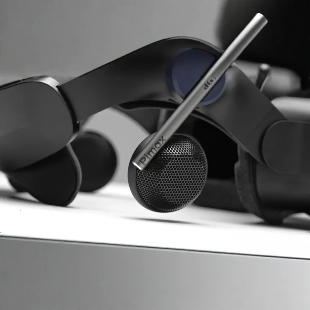 Auriculares Pimax DMAS High-Fidelity Audio Upgrade con cúpulas negras enrejadas y brazos plateados Pimax, diseño ligero y moderno para audio de alta - Ítem2
