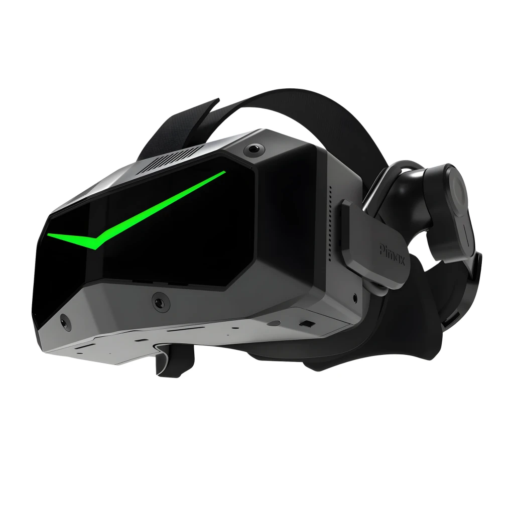 Pimax Crystal Super Ultrawide Realidade Virtual PCVR com visor preto angular e faixa azul em V, acabamento brilhante, duas câmeras frontais e dois - Item1
