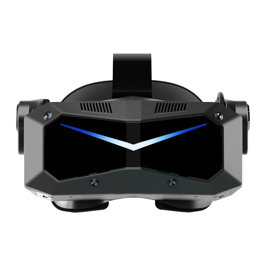 Pimax Crystal Super Ultrawide Realidade Virtual PCVR com visor preto angular e faixa azul em V, acabamento brilhante, duas câmeras frontais e dois - Item3