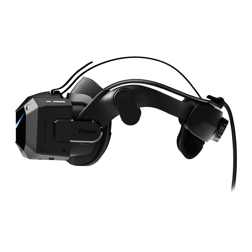 Pimax Crystal Super Ultrawide Realidade Virtual PCVR com visor preto angular e faixa azul em V, acabamento brilhante, duas câmeras frontais e dois - Item4