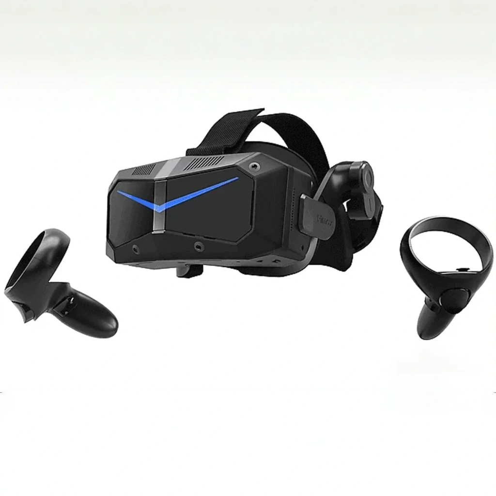 Pimax Crystal Super Ultrawide Realidade Virtual PCVR com visor preto angular e faixa azul em V, acabamento brilhante, duas câmeras frontais e dois - Item2