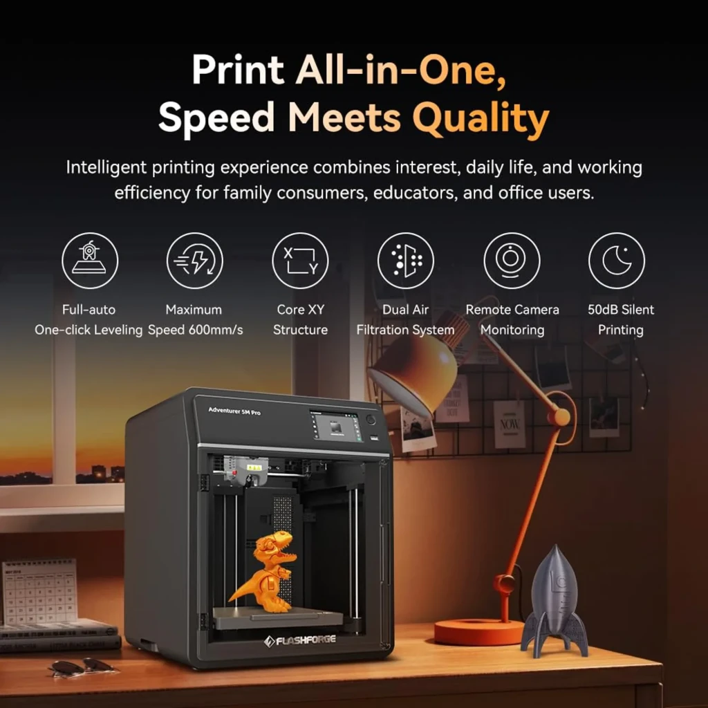 FlashForge AD5M Pro - Impresora 3D con carcasa cerrada, pantalla táctil, boquilla caliente y modelo multicolor en impresión sobre base calefactada - Ítem4