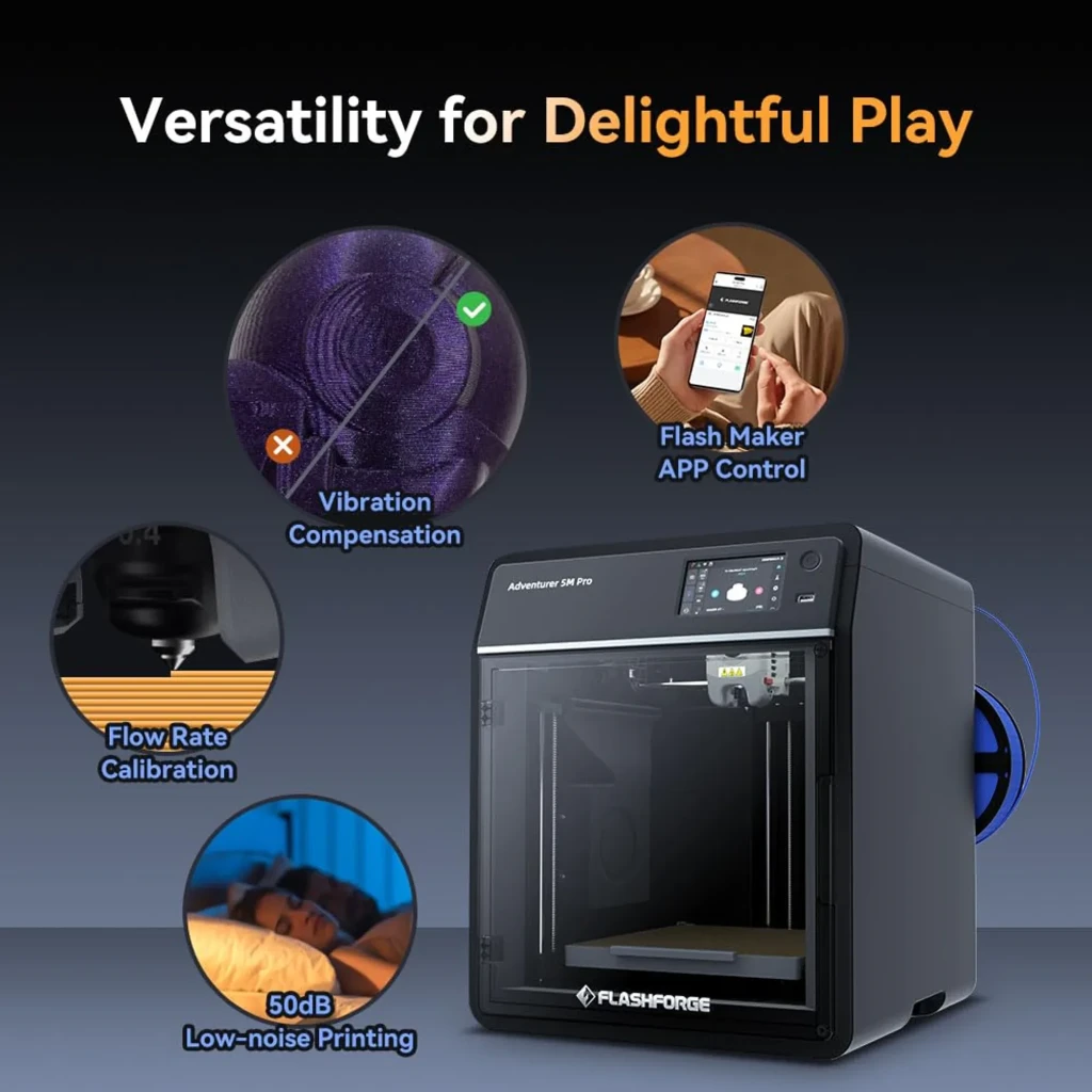 FlashForge AD5M Pro - Impresora 3D con carcasa cerrada, pantalla táctil, boquilla caliente y modelo multicolor en impresión sobre base calefactada - Ítem1