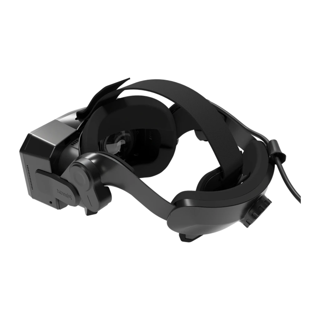 Pimax Crystal Super 57PPD Realidade Virtual PC com headset preto angular, faixa ajustável, visor com luz azul em V e dois controladores ergonômicos com - Item5