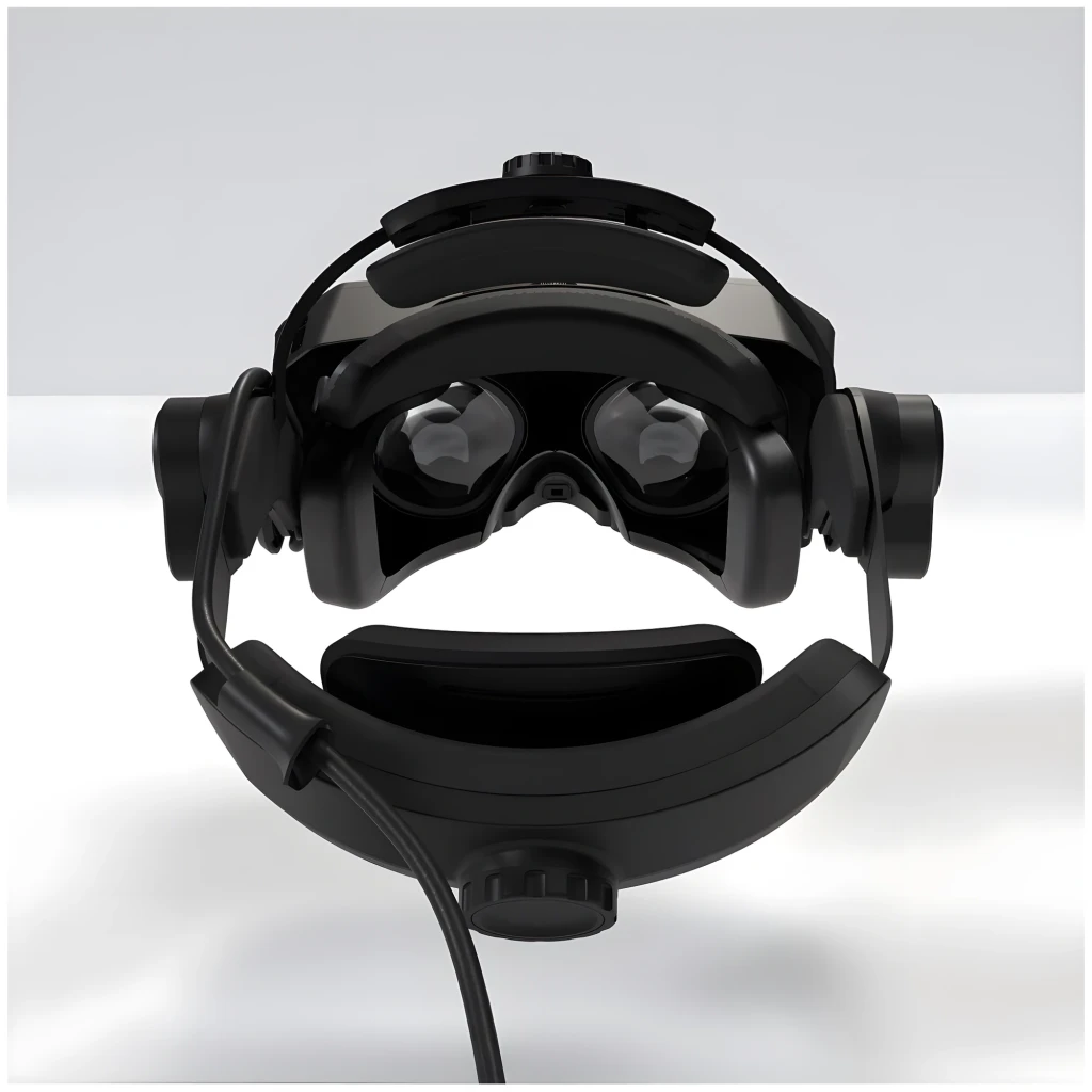 Pimax Crystal Super 57PPD Realidade Virtual PC com headset preto angular, faixa ajustável, visor com luz azul em V e dois controladores ergonômicos com - Item3