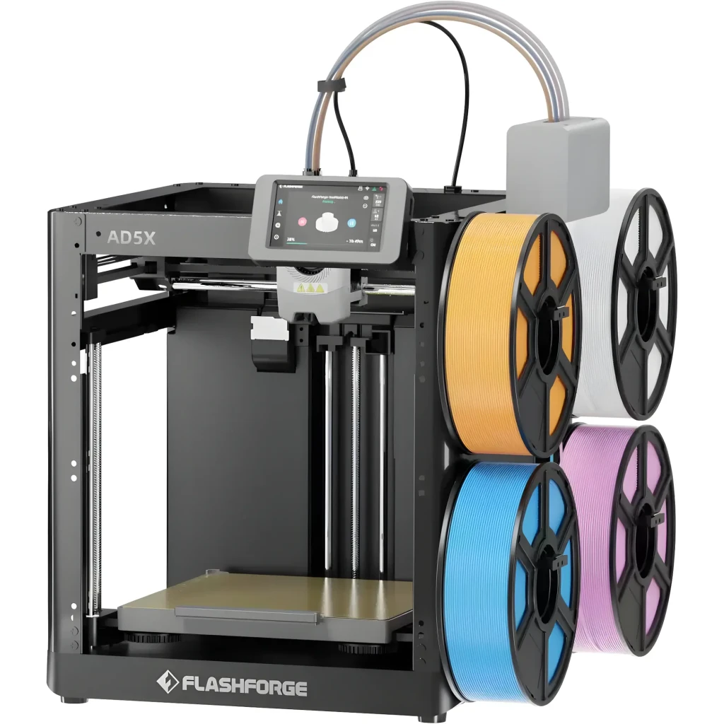 Flashforge Adventurer 5X AD5X IFS con 4 bobinas laterales, chasis cerrado, pantalla táctil, guía de filamento superior y modelo de castillo en impresión - Ítem3
