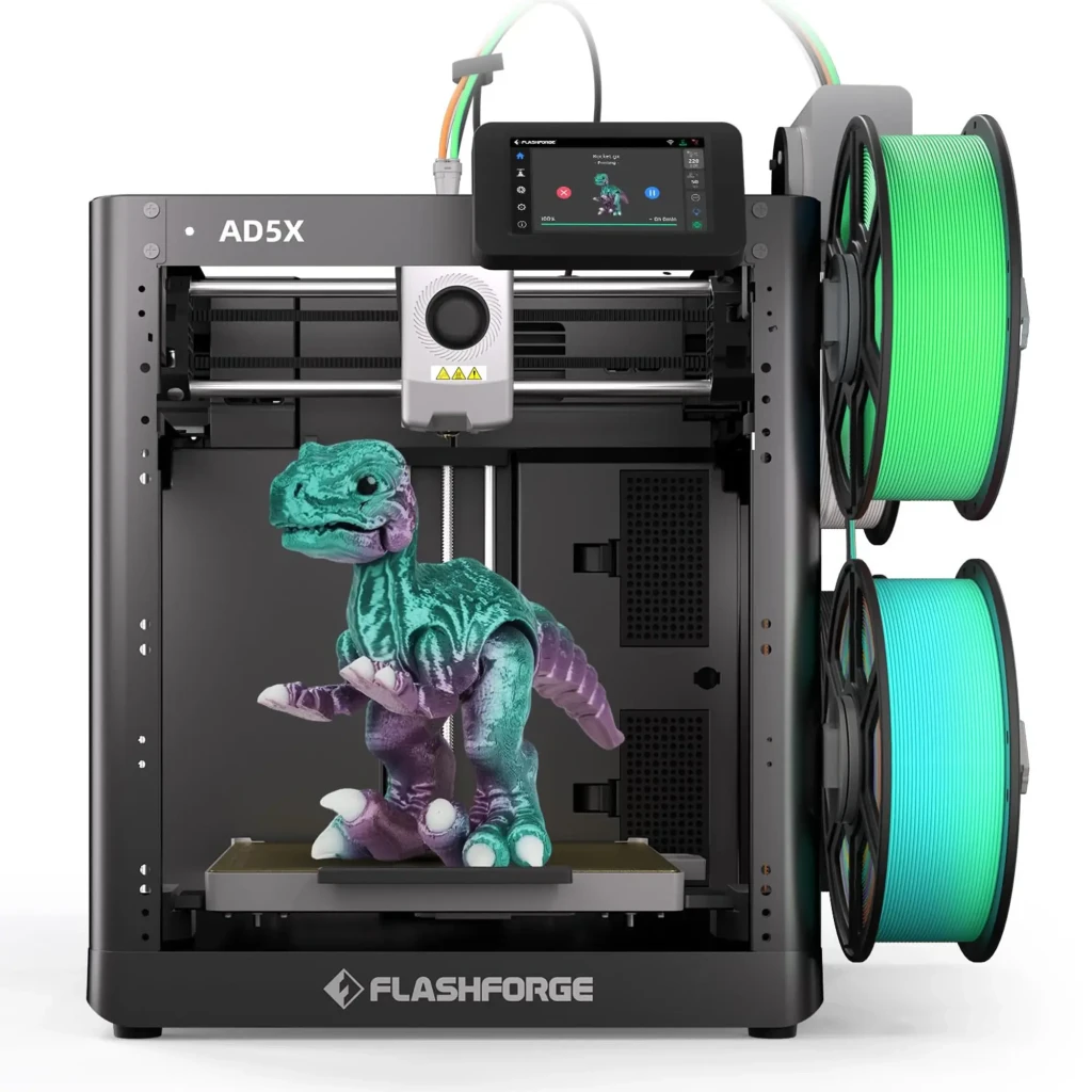 Flashforge Adventurer 5X AD5X IFS con 4 bobinas laterales, chasis cerrado, pantalla táctil, guía de filamento superior y modelo de castillo en impresión - Ítem1
