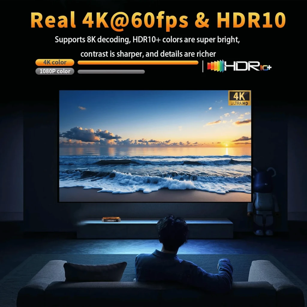 HS86 Pro13 Android 14 TV box compacto con pantalla LED frontal, WiFi 6 dual band, HDR10+, 8K 4K; incluye control remoto con accesos a YouTube y Netflix - Ítem7