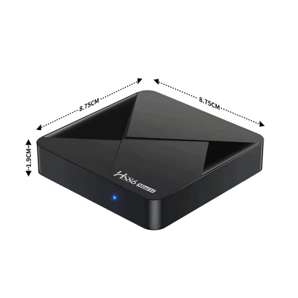 HS86 MINI14 Android TV Box 4K, corpo preto brilhante com LED azul, 2 GB RAM 16 GB, Wi‑Fi 6 banda dupla, Bluetooth 5.0, controle remoto com atalhos de apps - Item5