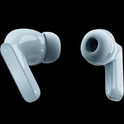 Motorola Moto Buds Light Blue com ANC; fones intra-auriculares azul claro, hastes retas, acabamento brilhante, ponteiras de silicone, grelha visível no driver