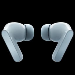 Motorola Moto Buds Light Blue com ANC, fones intra-auriculares azul claro, hastes retangulares brilhantes e ponteiras de silicone macias, design minimalista.