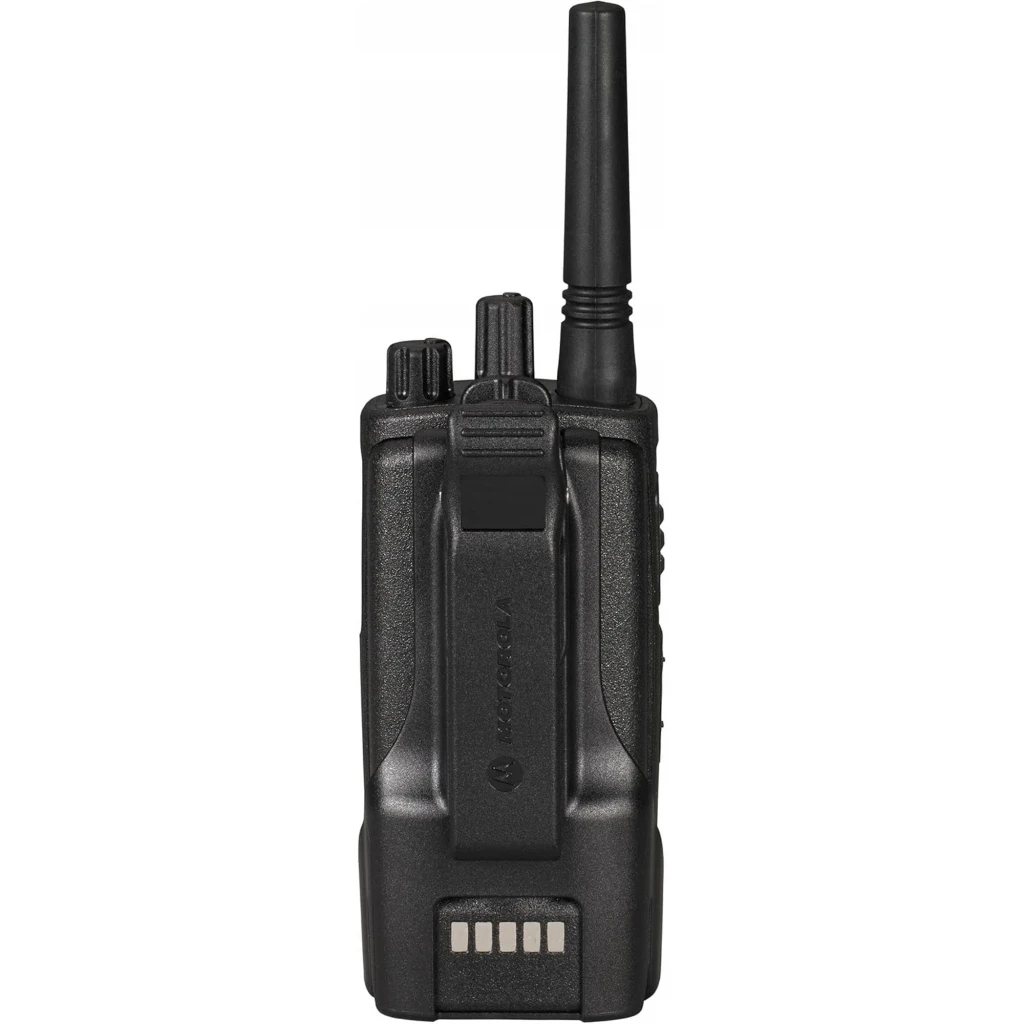 Walkie Talkie Motorola XT420 16 Canales Individual, cuerpo robusto negro con antena larga, perillas superiores y base de carga incluida - Ítem4