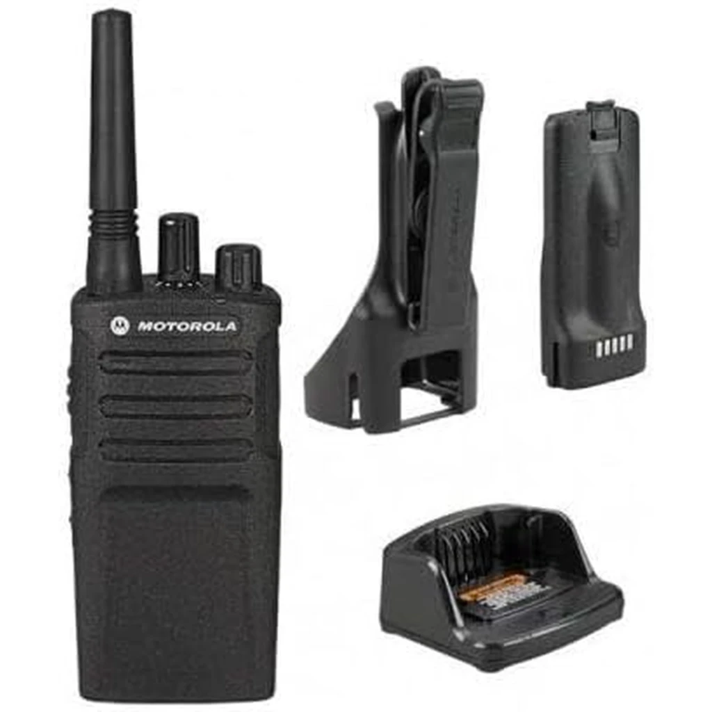 Walkie Talkie Motorola XT420 16 Canales Individual, cuerpo robusto negro con antena larga, perillas superiores y base de carga incluida - Ítem7