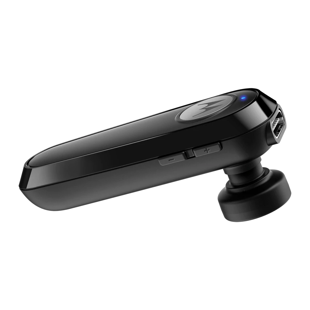 Auricular Motorola HK126 in-ear com gancho de orelha, acabamento preto brilhante, botão com logo M e luz LED azul; design compacto e leve - Item3