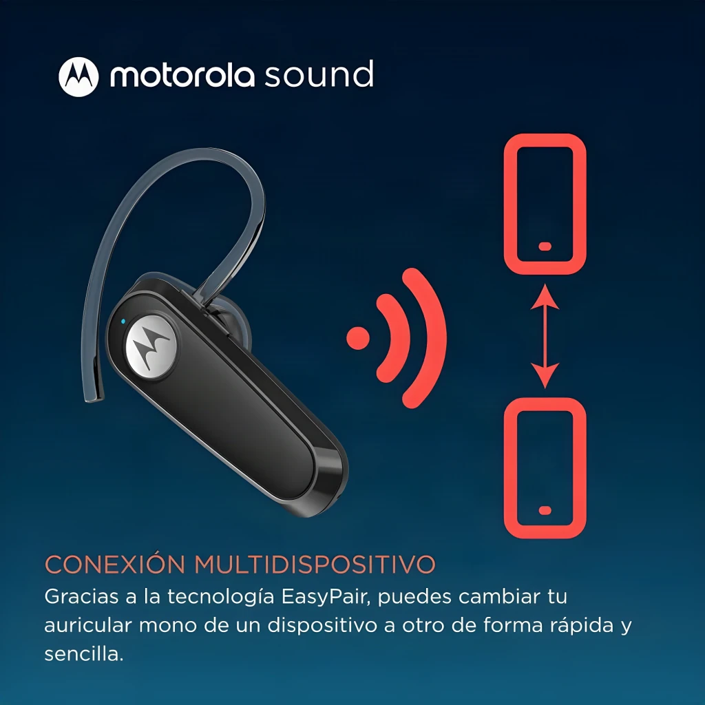 Auricular Motorola HK126 in-ear com gancho de orelha, acabamento preto brilhante, botão com logo M e luz LED azul; design compacto e leve - Item4