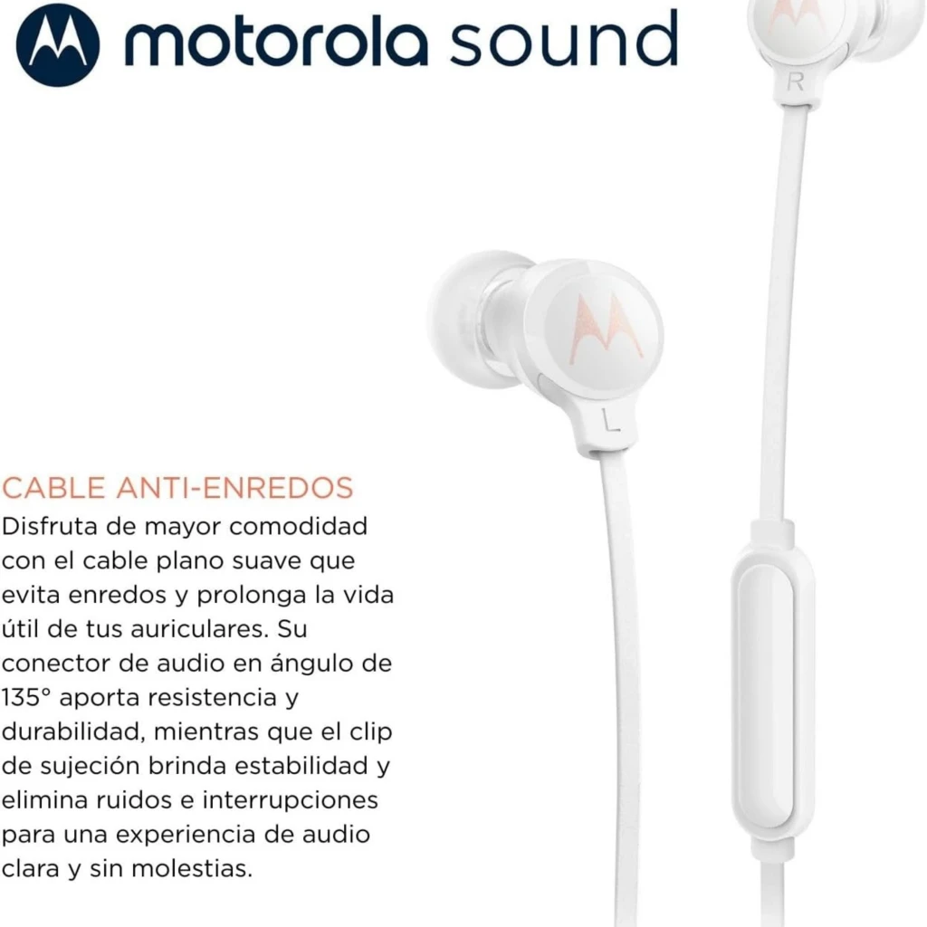 Motorola Earbuds 3C-S blanc avec embouts intra-auriculaires, câble plat, télécommande inline et connecteur USB-C; design épuré et léger - Ítem4