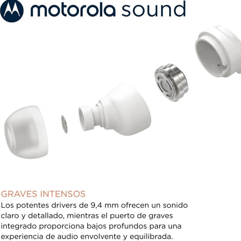 Motorola Earbuds 3C-S blanc avec embouts intra-auriculaires, câble plat, télécommande inline et connecteur USB-C; design épuré et léger - Ítem1