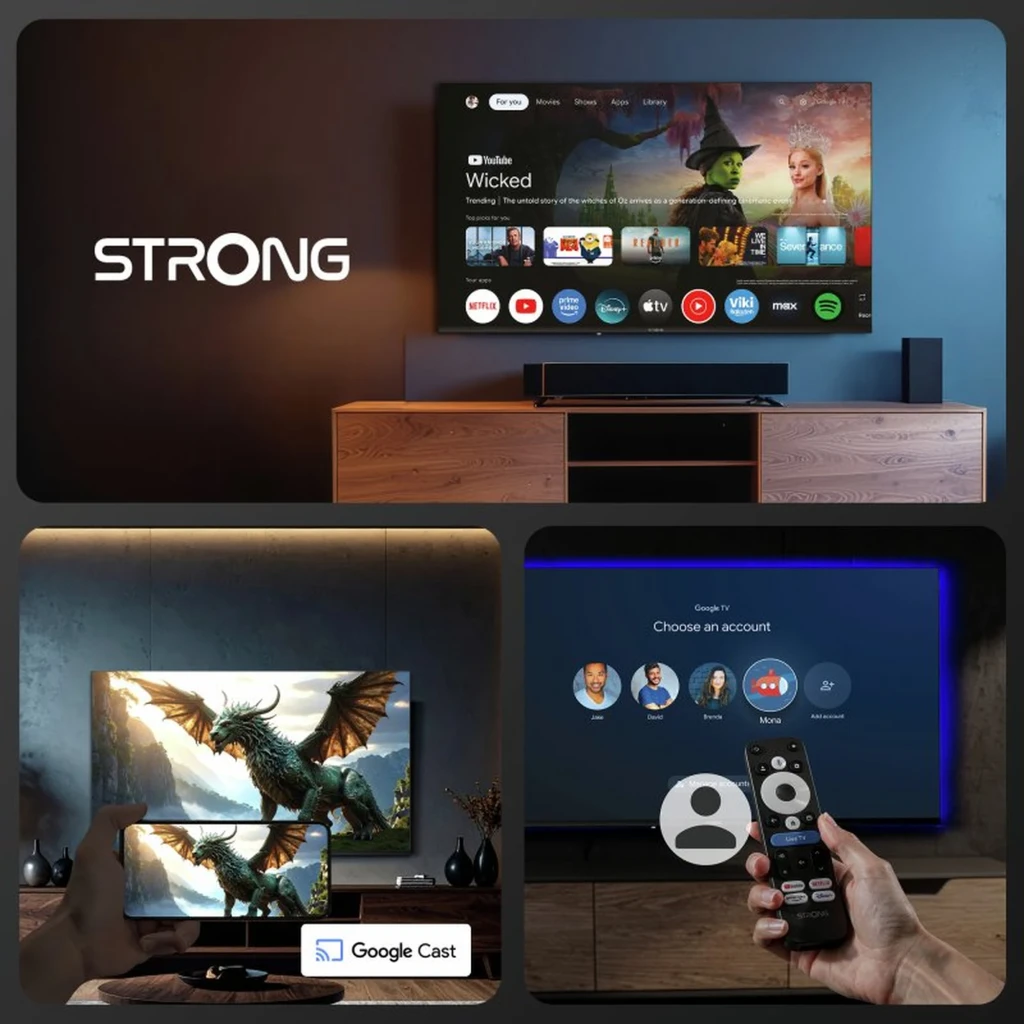 Reproductor Multimedia Strong LEAP-UNA+ Full HD 1080p Android TV 14 con dongle HDMI compacto y control remoto con accesos a YouTube, Netflix y Disney+ - Ítem5