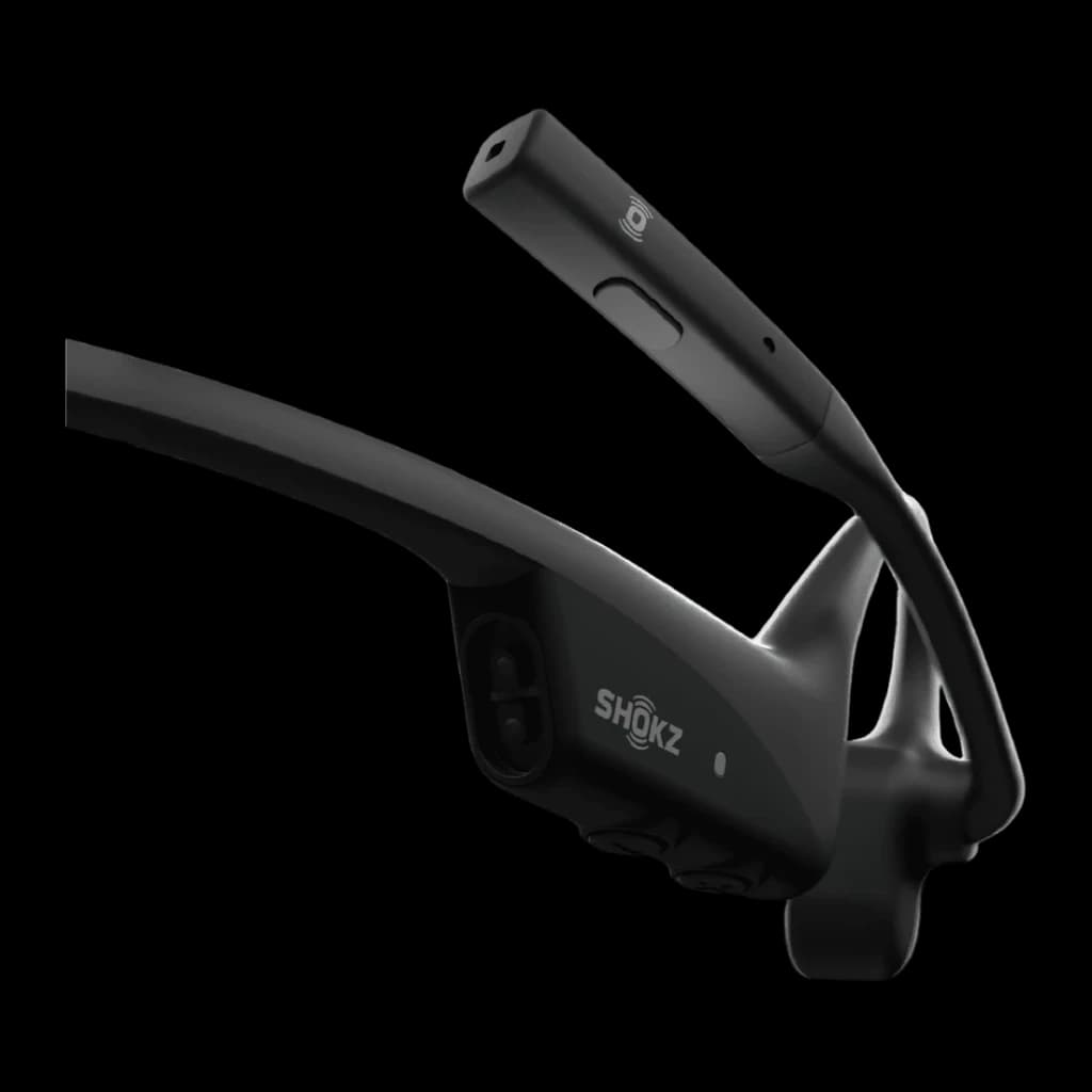Auriculares Shokz OpenComm2 UC 2025 Upgrade Open-Ear Bluetooth USB-C 16h Negro, vista detalle: micrófono boom, botones