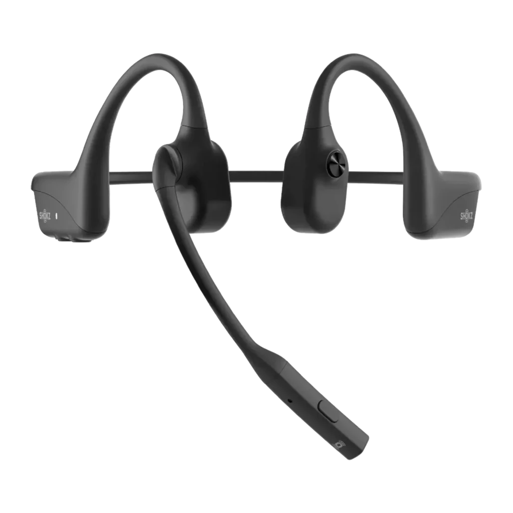 Casque SHOKZ OpenComm2 Industrial 2025 open-ear noir avec micro boom DSP, arceau tour de tête flexible, boutons latéraux et transducteurs osseux ergonomiques - Ítem3