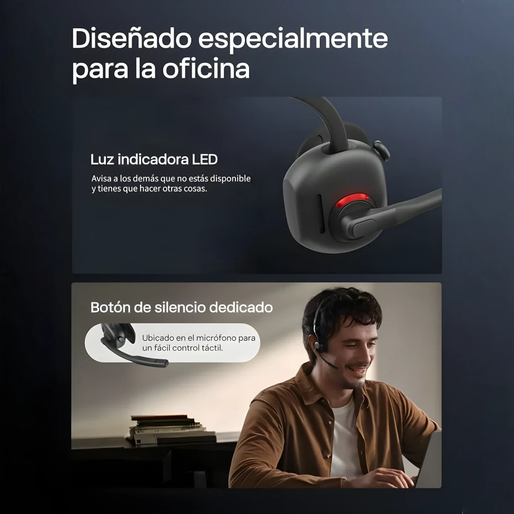 Auriculares Shokz OpenMeet USB-C open-ear em preto, design leve com microfone boom destacável, almofadas auriculares macias e controles laterais - Item1