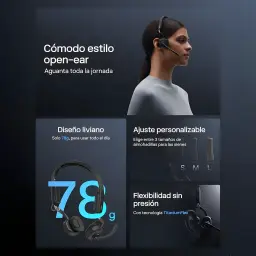 Casque Shokz OpenMeet USB-C open-ear noir, micro à perche avec réduction de bruit, arceau tour d’oreille léger 78 g, coussinets S M L, flexible