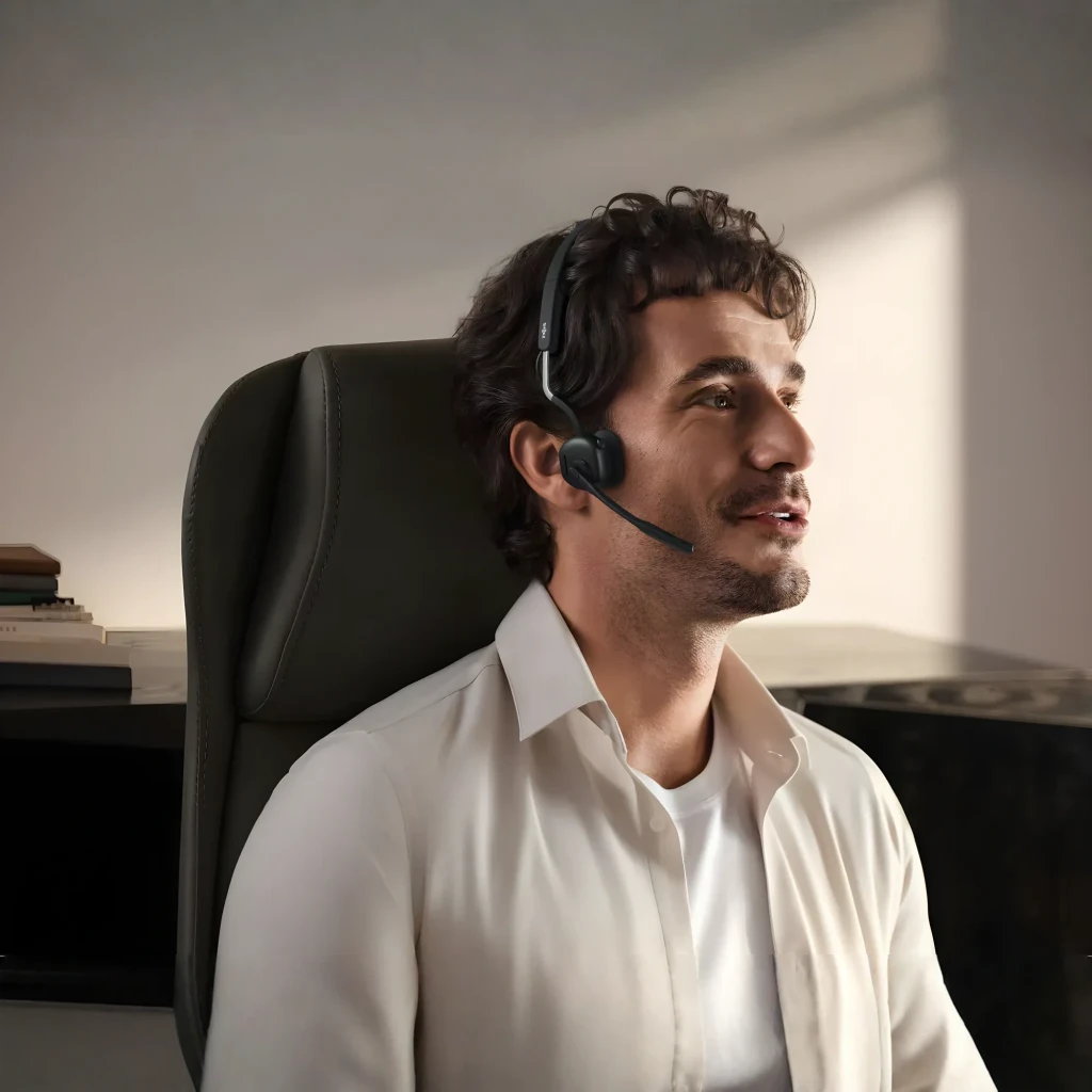Auriculares Shokz OpenMeet USB-C open-ear em preto, design leve com microfone boom destacável, almofadas auriculares macias e controles laterais - Item5