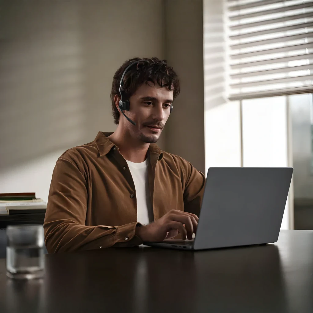 Auriculares Shokz OpenMeet USB-C open-ear em preto, design leve com microfone boom destacável, almofadas auriculares macias e controles laterais - Item11