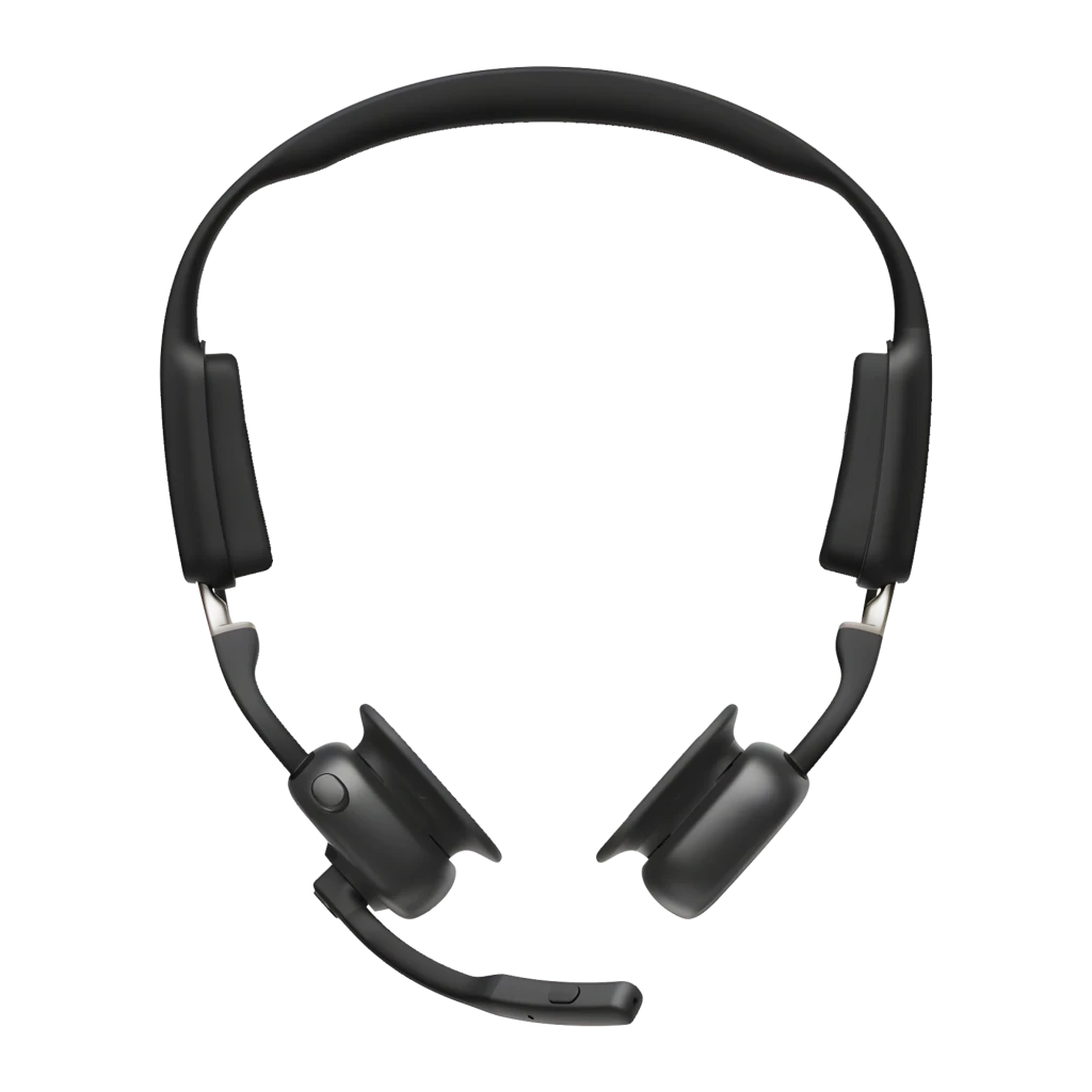 Auriculares Shokz OpenMeet USB-C open-ear em preto, design leve com microfone boom destacável, almofadas auriculares macias e controles laterais - Item9