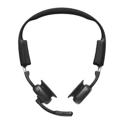 Casque Shokz OpenMeet USB-C open-ear noir, arceau fin, oreillettes rectangulaires avec pads, micro perche amovible, design léger pour appel clair et mains